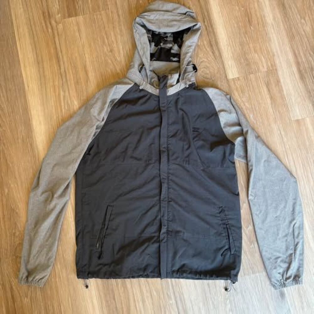 Billabong Platinum X Hooded Windbreaker Jacket Size Medium Black Gray